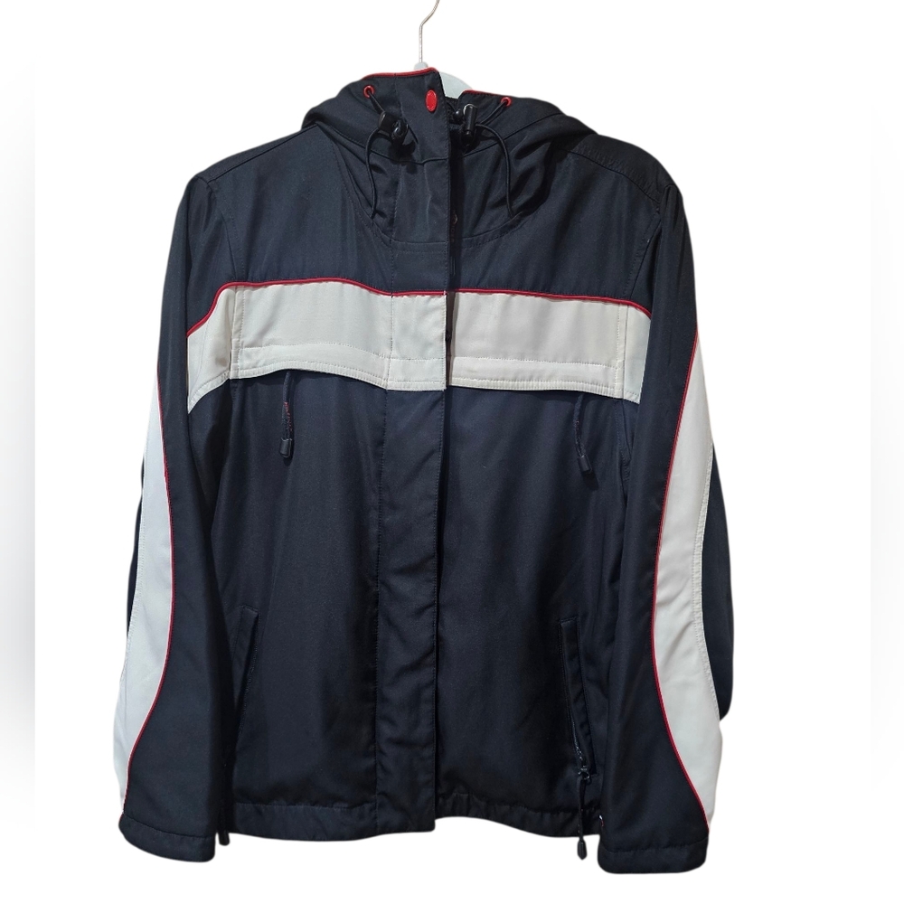 Vintage Tommy Hilfiger Men's‎ Medium Hooded Jacket Black And White Lined